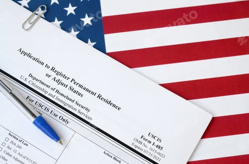 Preview: I-485 Application to register permanent residence or adjust status blank form lies on United States