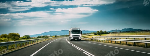 Preview: White Truck Or Traction Unit In Motion On Road, Freeway. Asphalt Motorway Highway Against Background