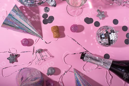 Preview: Glass of champagne with silver disco ball