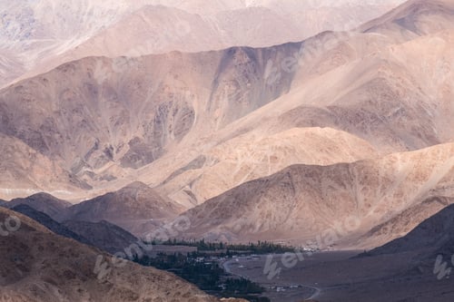 Preview: Landscape image of mountains and valley village in Ladakh , India