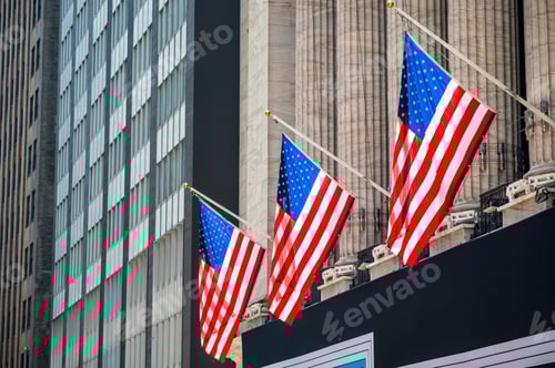 Preview: American flags on city building