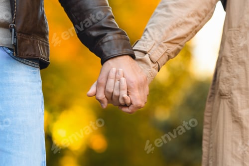 Preview: Cropped of couple hands over blurred autumn background