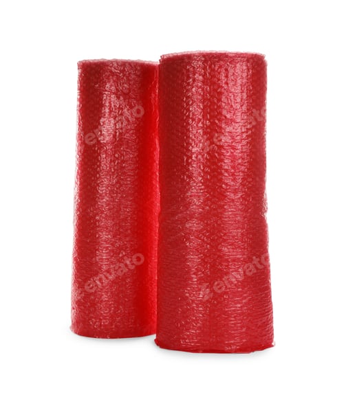 Preview: Red bubble wrap rolls isolated on white