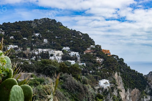 Preview: Beautiful landscape view of the houses on top of the cliff of the island of Capri.