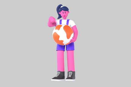 Preview: Cartoon businesswoman holding globe