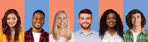 Preview: Positive Men And Women Posing On Blue And Pink Backgrounds