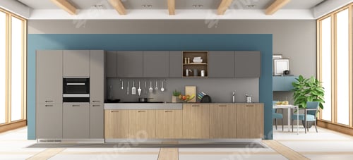 Preview: Modern gray and wooden kitchen