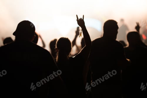 Preview: Crowd at concert and colorful stage lights.