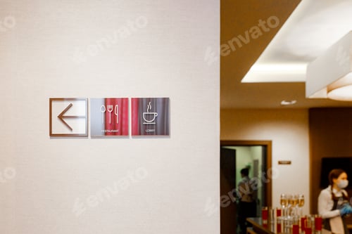 Preview: The Inscription restaraunt and lobby On A plastic Sign In The Hotel