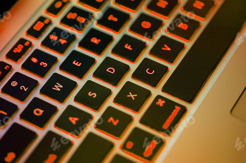 Preview: Keyboard Laptop. Backlit Computer Keyboard Closeup. Hi Tech Concept