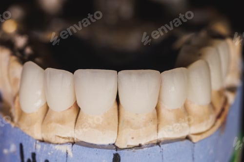 Preview: Close-Up Of A Gypsum Dentures With Porcelain Teeth