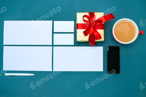 Preview: Greeting card mock up template with Christmas decorations.