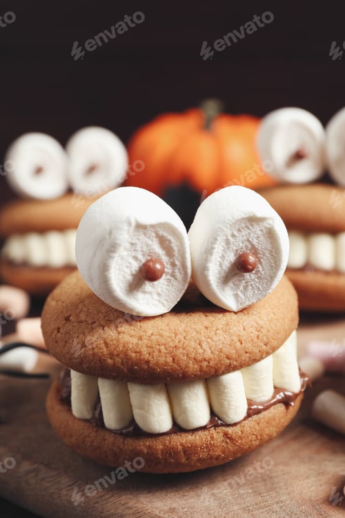 Preview: Delicious Halloween themed dessert on wooden table, closeup