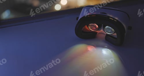 Preview: VR device playing video inside at night