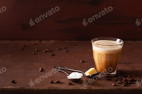 Preview: bulletproof coffee, keto paleo drink blended with butter and coc