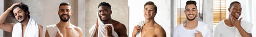 Preview: Diverse Handsome Multiethnic Males Making Beauty Routine At Home, Collage