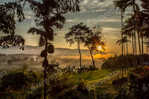 Preview: Sunrise over Myanmar and Laos and Ruak river, Golden Triangle, Chiang Rai, Thailand