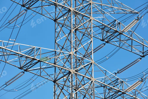 Preview: Power line tower. Energy industry. Industrial electricity distribution. Renewable production