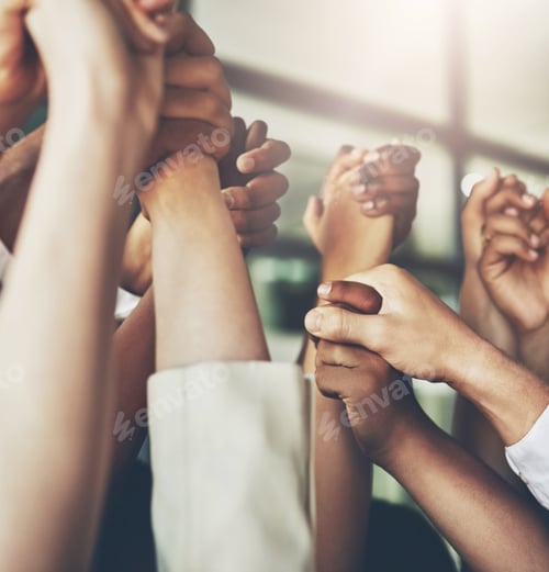 Preview: Business people, holding hands and group solidarity with support for team building, help or collabo