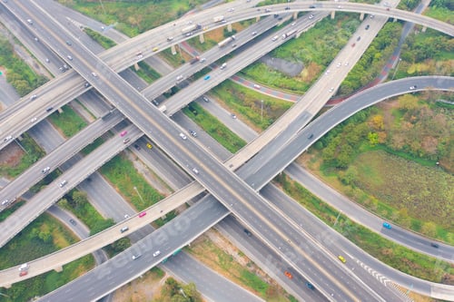 Preview: Cars driving on highway or motorway. Overpass bridge street roads in urban city town.