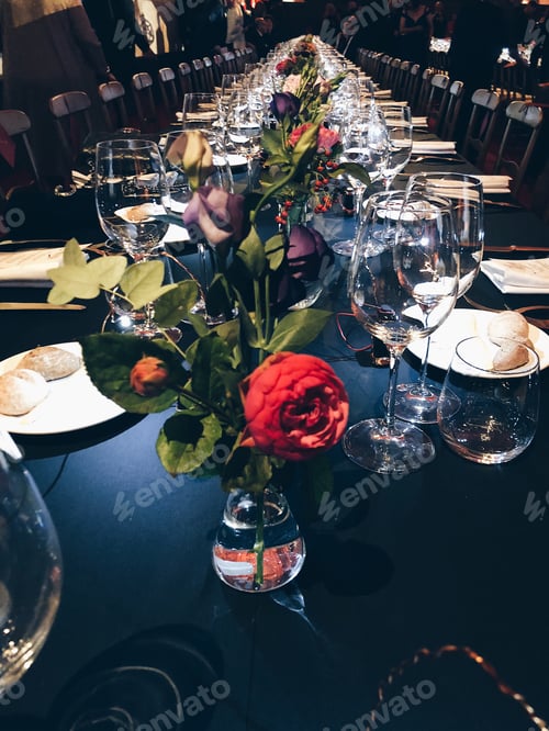 Preview: Beautiful long table setting in a banquet hall