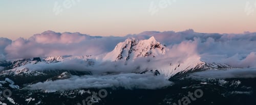 Preview: Snow covered Mountain Peak. Canadian Nature Aerial Background.