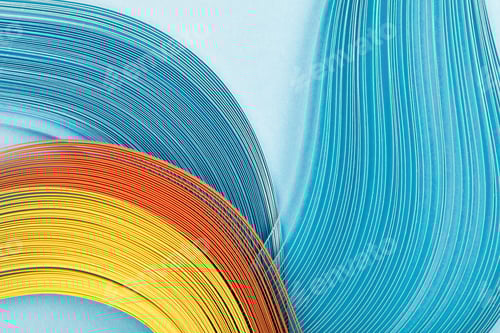 Preview: top view of multicolored bright abstract lines on blue background