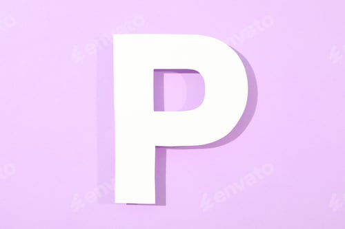 Preview: White letter P on color background, space for text
