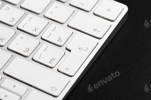 Preview: Office table with keyboard Isolated on black background