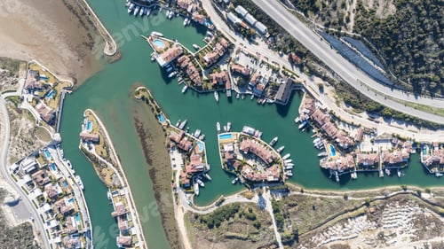Preview: Aerial view of marina yacht club in turkey alacati port.