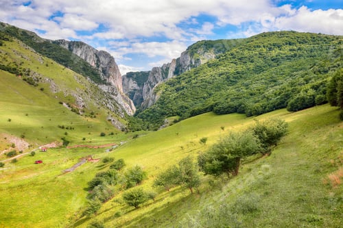 Preview: view of Turda Gorge (Cheile Turzii) natural reserve with marked trails for hikes on Hasdate river.