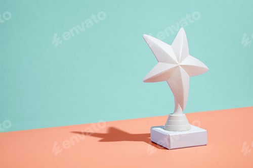 Preview: Single white star winners trophy on a two color background