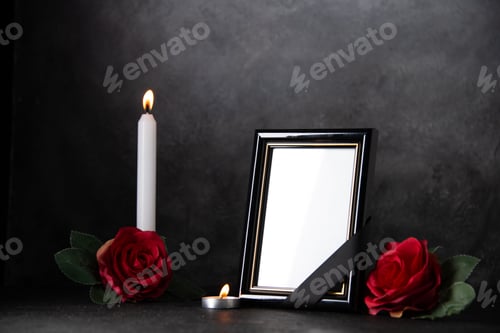 Preview: picture frame with red flowers on dark background photo tank death war
