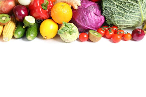 Preview: Composition with ripe vegetables and fruits isolated. Healthy food
