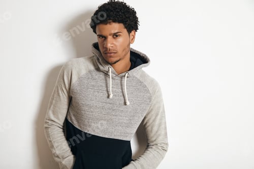 Preview: Man in blank heather gray clotching mockup set