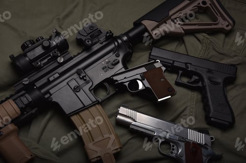Preview: Weapons and military equipment for army, Assault rifle gun (M4A1) and pistol