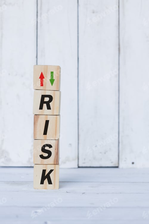 Preview: risk word or concept on wooden blocks, white wood background
