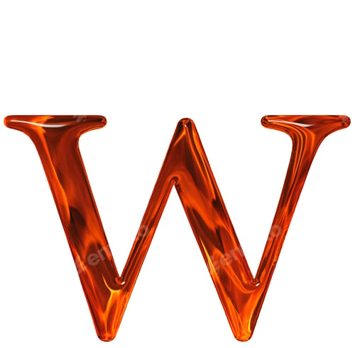 Preview: Lowercase letter w - the extruded of glass with pattern flame, isolated on white background