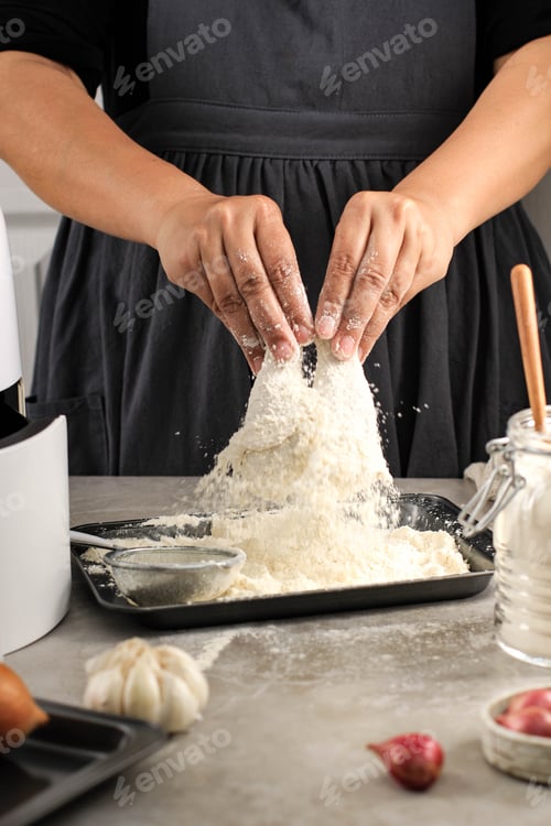 Preview: Female Home Chef Making Homemade Crispy Fried Chicken, Coating Chicken Drunsticks