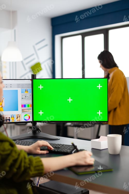 Preview: Photo artist retoucher editing assets in digital retouching program working in production agency