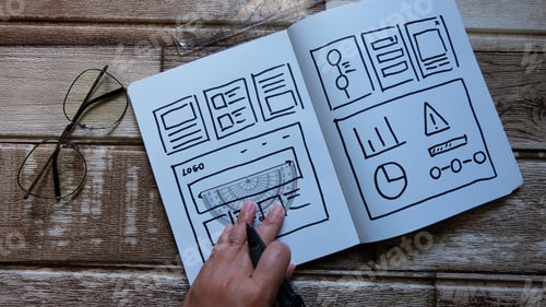 Preview: Draft sketch drawing template layout framework wireframe. User experience concept.