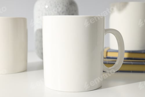 Preview: White classic cup on a light background