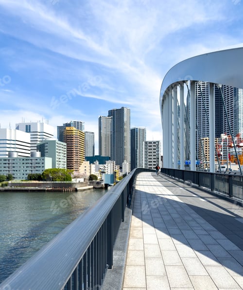 Preview: Tokyo city waterfront skyscrapers, Japan capital cityscape view from a bridge