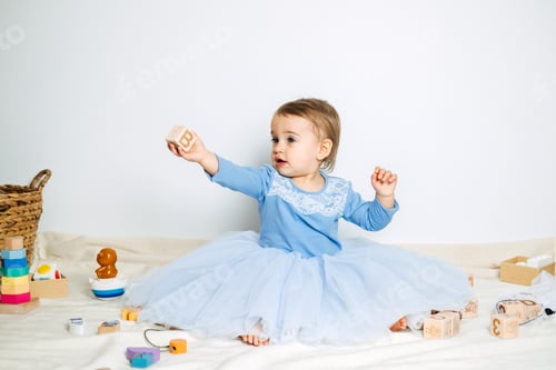 Preview: Cute Toddler Playing with Toy Blocks Indoors