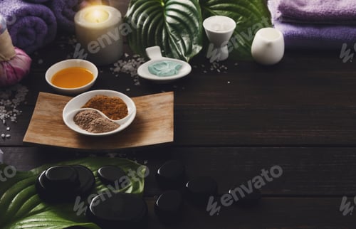 Preview: Spa treatment, aromatherapy background. Details and accessories