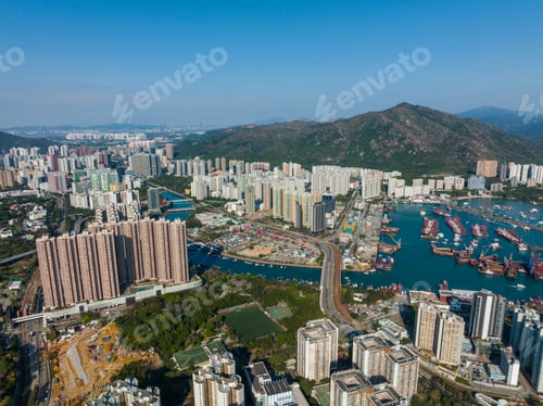Preview: Tuen Mun, Hong Kong 04 February 2022: Top view of Hong Kong city