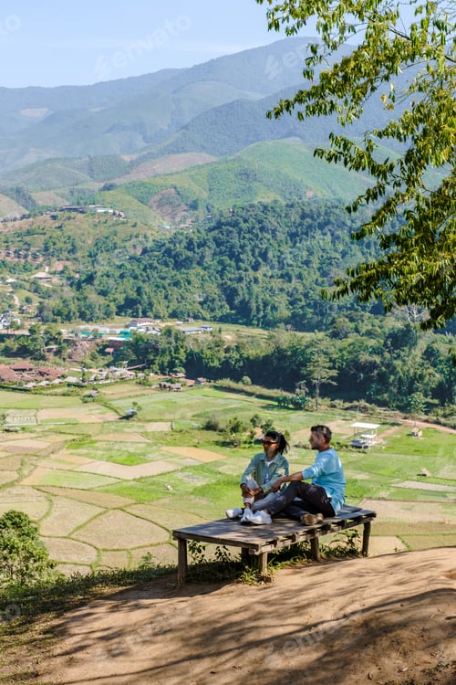 Preview: A couple of men and women on vacation in Northern Thailand Nan Province visiting the Sapan Valley