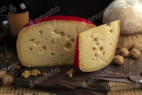 Preview: Closeup shot of a block of delicious swiss cheese