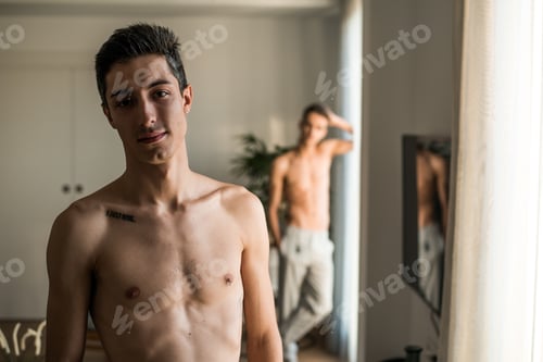 Preview: Stylish shirtless gay couple posing