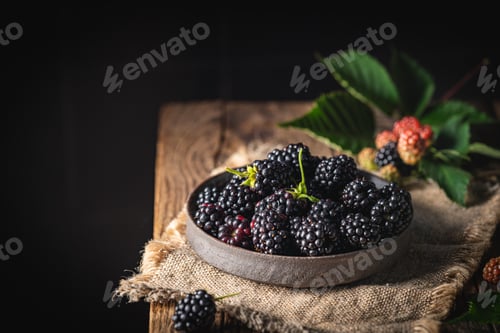 Preview: Ripe blackberries with leaves